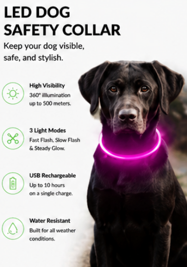 Pet Dog LED Light Collar Luminous Anti-Lost Dog Collar USB Rechargeable Dog Necklace Collar
